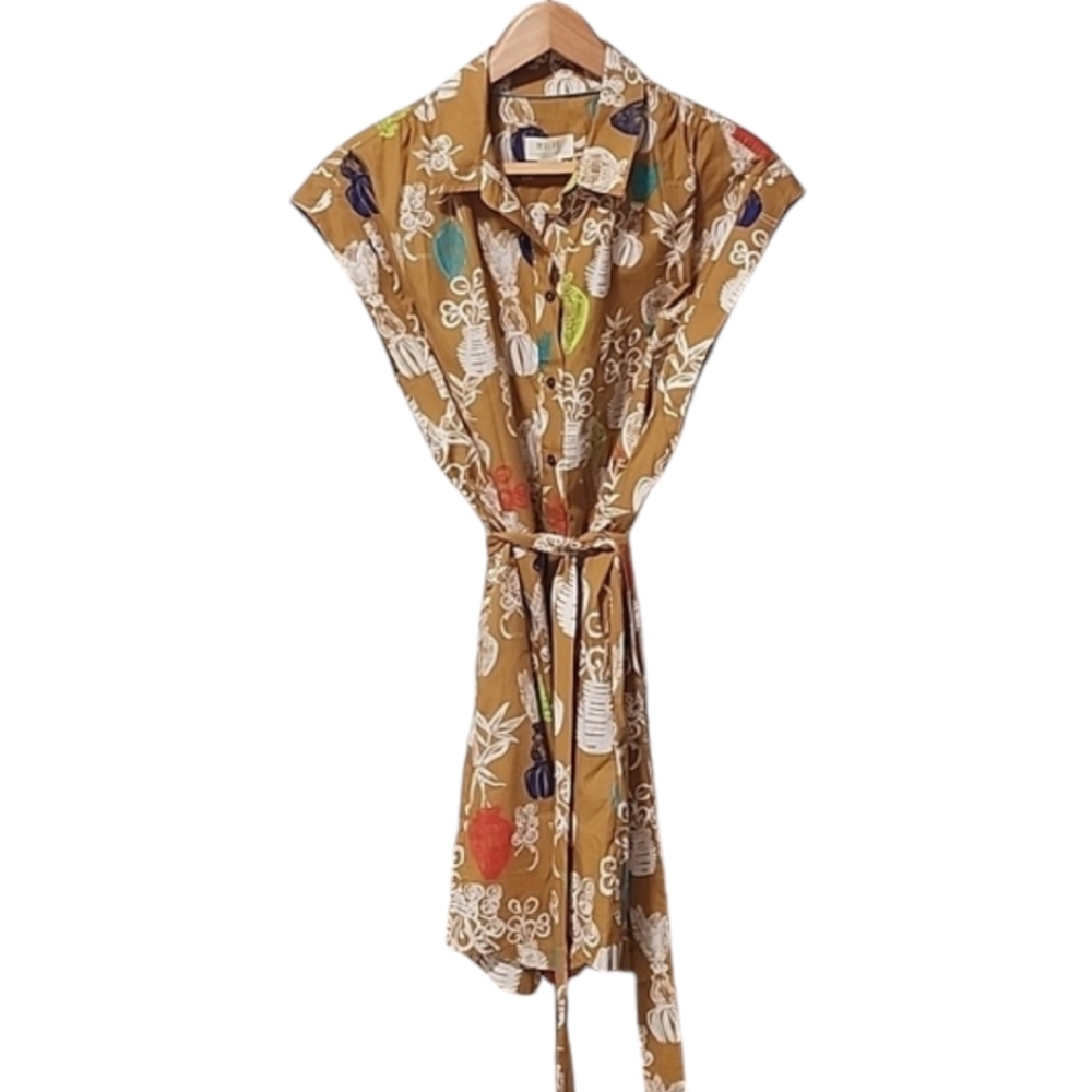 MAEVE ANTHRO Toni Tunic Dress M Tropical Tiki Print Button Down Shirt Dress - Picture 9 of 16